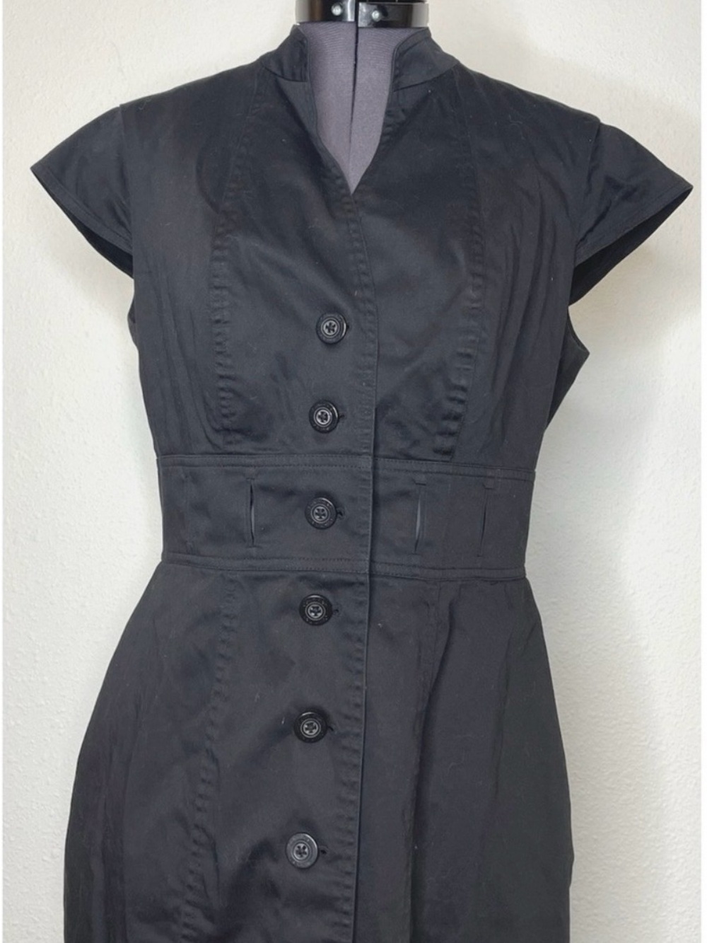 Calvin Klein Dress, Black, Fitted, Cap Sleeve, Stand Up Collar, Size 6